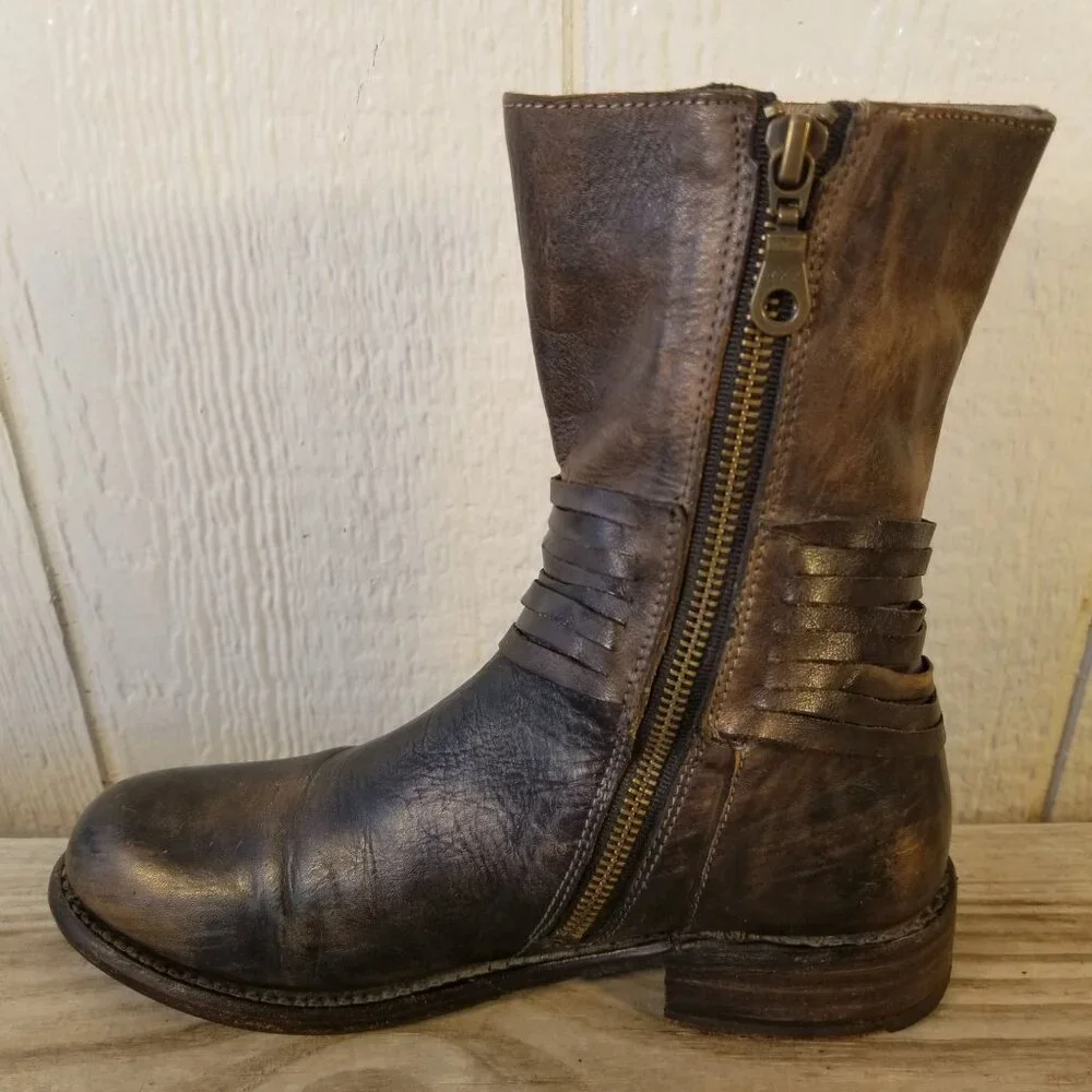 Bed|Stü Cobbler Series Teak Rampton Womens Leather 8in Side Zip Boots 6 B
